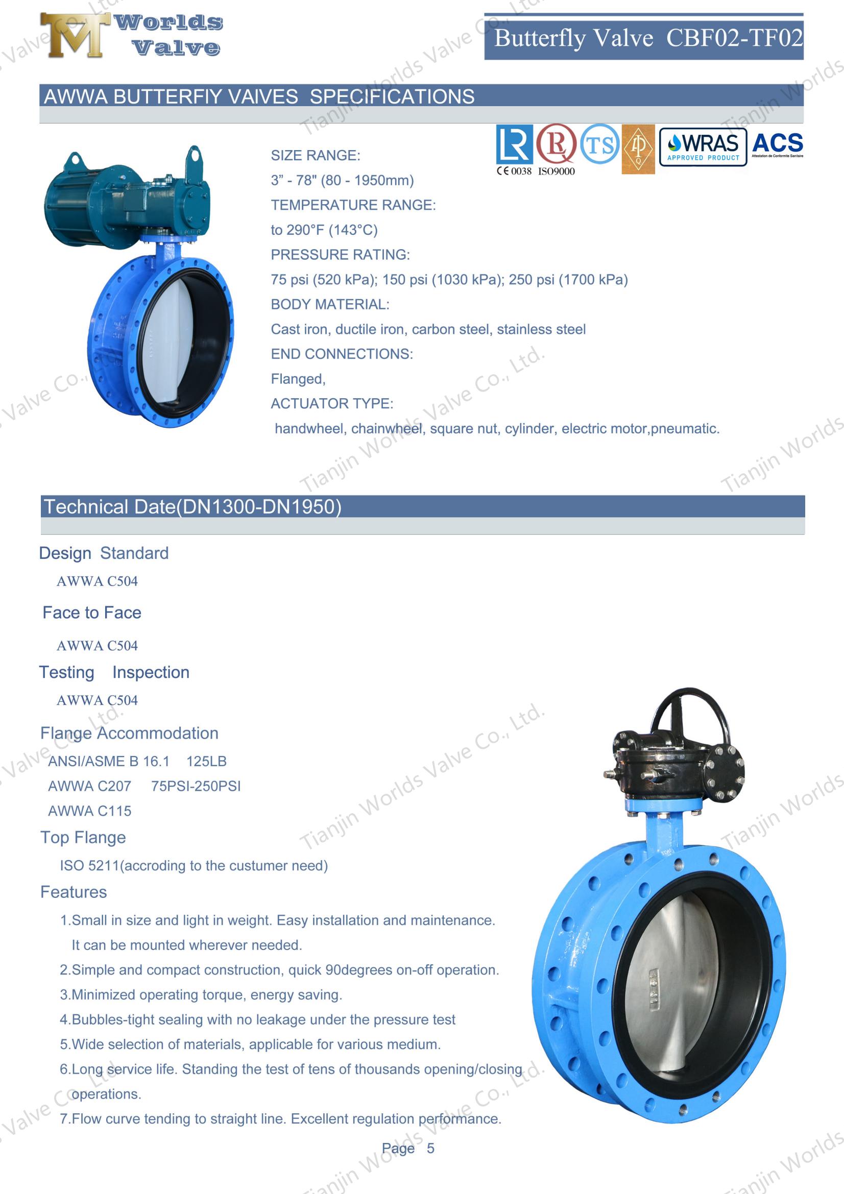 Клапан бабочки с стандартом AWWA C504 - концентрический клапан бабочек -производитель 1 (1)
