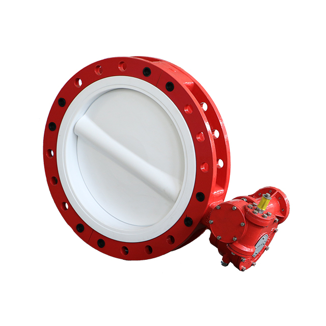 Полный клапан бабочки для вафли из PTFE двух частей тела, корпус пластичного железа, диск и сиденье PTFE, высокая производительность DN350-DN900