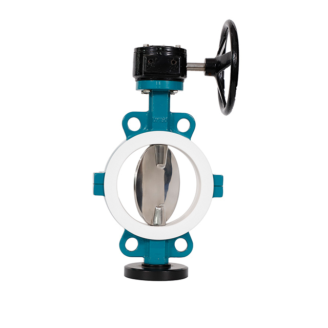 Корпус из двух частей клапана-бабочки с футеровкой из ПТФЭ, корпус из ковкого чугуна, диск из нержавеющей стали, седло из ПТФЭ, высокая эффективность